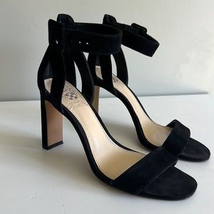 Vince Camuto black suede straps heels